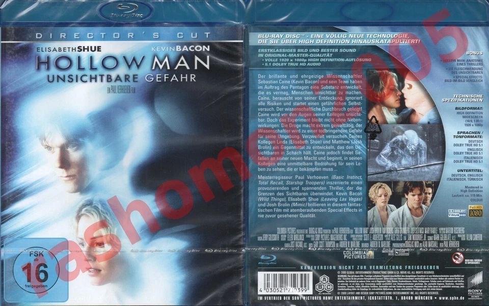 Blu-ray HOLLOW MAN 2000 DIRECTOR'S CUT Kevin Bacon Paul Verhoeven Region B/2 NEW - Image 1 of 1