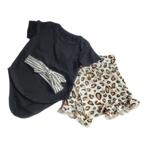 Baby Girl 0-6M 3 Pc Leopard Cheetah Short Headband Outfit Set Animal Print - Picture 1 of 2