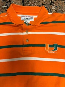 Boca Classics University Miami Hurricanes Mens Orange Polo Shirt Large Stripe - Picture 1 of 6