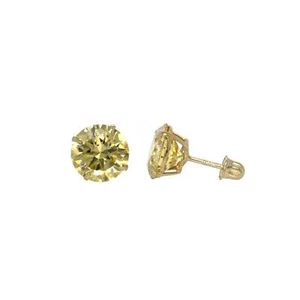 14K Gold GRA Certified D-VVS1 Round Colored Moissanite Screw Back Studs Earrings - Picture 1 of 24