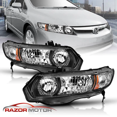 2006-2011 Black Replacement Headlight Pair For Honda Civic 2Dr Coupe Si, DX, LX - Image 1 of 4