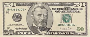 $50 Dollar Bill Star Note 1996 Uncirculated U.S Federal Reserve Note AB03618306* - Picture 1 of 12