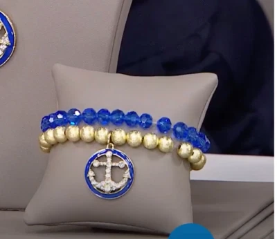 Conjunto de pulseira elástica HEIDI DAUS "Anchors Away" cristal/esmalte miçangas AZUL pequena - Imagem 1 de 4