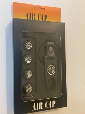 4 ~ MG Tapas de válvula de aire negro con llavero y llave Foto 1 de 4