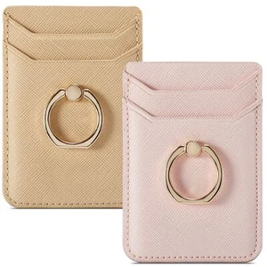 2 Pack Cell Phone Stick On Wallet Card Holder w/ Finger Ring for iPhone Android - Picture 1 of 6