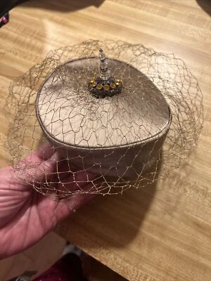 Titche Goettinger Dallas Vintage Ladies black Pillbox Hat Netting Veil Gem Toper - Image 1 of 4
