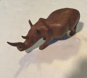 Vintage handgeschnitzte Teakholz Nashorn Skulptur Figur 8 Zoll!!! - Bild 1 von 3