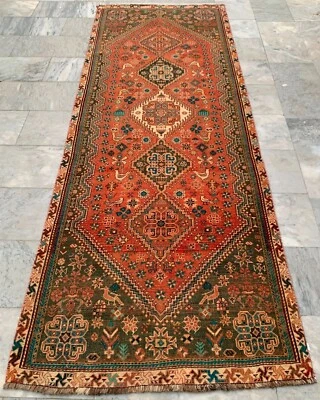 Vintage Afghan Hallway Rug Hand Knotted Medallion Design Wool Runner Rug 3x9 ft - Image 1 of 4