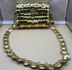 Vintage Made In Italy 60's GOLD Metal Disc Handbag Paco Rabanne inspired - Picture 1 of 12