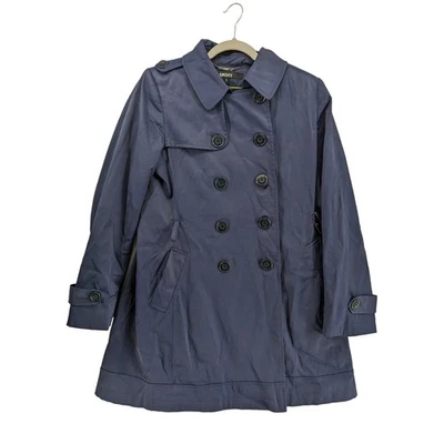 Gabardina DKNY Doble Pecho S Azul Largo Medio Chaqueta Cortavientos Luz Foto 1 de 4