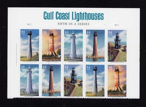 Bloque de placas de 10 estampillas de 44¢ de faros de la costa del Golfo 4409-4415 MNH 2010 - Imagen 1 de 2