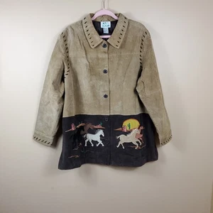 Vintage Quacker Factory Western Horse Stampede Leather Suede Jacket Size 1X - Picture 1 of 12
