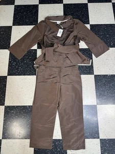 $1155 Armani Collezioni Silk Taffeta Blouse 2 Pc Jacket & Cropped Pants Sz 10 - Picture 1 of 18