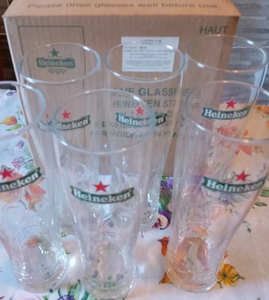 Set 6 Bicchieri Di Vetro Birra Heineken Sponsor Uefa Champions League  - Immagine 1 di 1