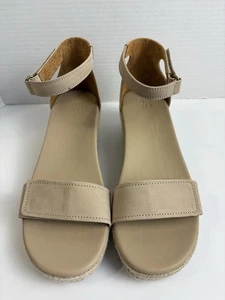 Abeo Cecile Women’s Wedge Sandals Size 10 Beige Leather Ankle Strap Comfort - Picture 1 of 14