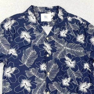Camisa de campamento hawaiana Laguna para hombre grande azul marino 100 % rayón estampado floral abotonada - Imagen 1 de 22