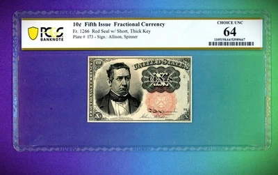 10 Cent Fractional Currency fr.1266-Fifth Issue-PCGS Gold Shield Choice UNC -64 - Image 1 of 2