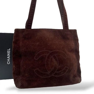 Chanel Gamuza Cuero Marca de Coco Bolso de Mano Bolso de Mano Marrón Mujer’s JAPÓN - Imagen 1 de 10