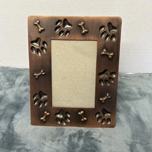 Kupferfarbener Metall Hunde Bilderrahmen Pfotenabdrücke Knochen - Bild 1 von 5