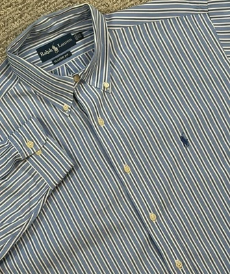 Camisa Polo Ralph Lauren Hombre 16.5 34/35 (Grande) Azul Blanco Rayas Calce Clásico Foto 1 de 4