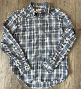 Lucky Brand Shirt Blue Plaid Classic Fit Long Sleeve Pearl Snap Western Sz M - Picture 1 of 9