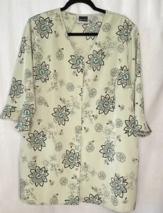 Maggie Barnes Blouse Top Womens 20W Green Floral Button Front Ruffle 3/4 Sleeves - Picture 1 of 8