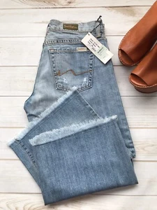 DAVID KAHN Nikki Wide Leg Cropped Fray Hem Jean Capri Pant Lt. Blue Size 28 NWT - Picture 1 of 12