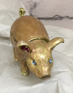 MONET Vintage Pig Enameled Jeweled Trinket Box Hinged Rhinestones Magnetic Clasp - Picture 1 of 5