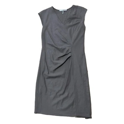 Halston Heritage Wool Shift Dress Woman 2 Tan Beige Gray V Neck Sleeveless Midi - Image 1 of 4