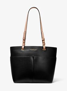 MICHAEL KORS Bedford pebbled leather pockets women's tote bag -BLACK