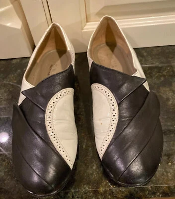 Furla Black Leather & White Patent Slip Ons, Size 7.  - Image 1 of 4