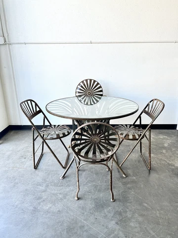 Antique Vintage Francois Carre Art Deco Garden Patio Set Sunburst Chairs Cover