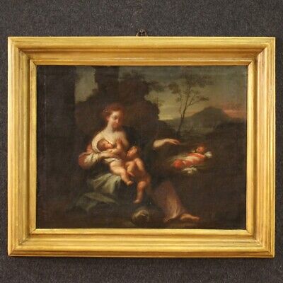 Pintura Antigua Maternidad Ninos Cuadro Oleo Sobre Lienzo Siglo XVIII 700 • 3,300€