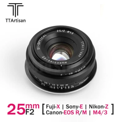 TTartisan 25mm F2.0 APS-C Manual Focus Lens for E/X/M43/EOS-M/RF/EOS-R/Z/L mount - Image 1 of 4
