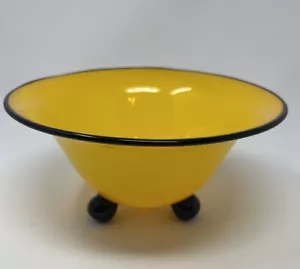 Vintage Michael Powolny Loetz Bowl Tango Yellow & Black Glass Footed 8.5w - Picture 1 of 6