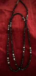 Vintage Designer Robert Rose Black Faceted Bead Long 48” Flapper Length Necklace - Picture 1 of 7