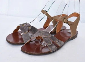 CHIE MIHARA Leather Studded Boho Summer Ankle Strap Flat Sandals Women's Sz 38 - Picture 1 of 8