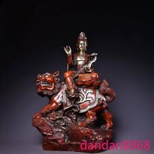 Pure purple bronze gilt silver Riding beast wenshu Manjushri Bodhisattva statue