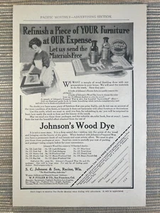 SC Johnson's Wood Dye Racine Wisconsin 1909 Vintage Print Ad - Picture 1 of 1
