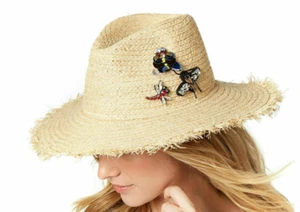Steve Madden Women's Embellished Insects Panama Hat One Size - Picture 1 of 5