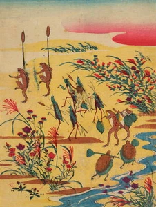 Asiatische Szene. Tanzende Frösche, um 1900, Farbholzschnitt Unbekannt (19.Jhd) - Bild 1 von 5