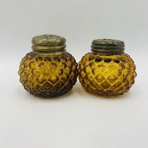Antique Eapg Pair Victorian Amber Glass Sawtooth Bulbous Shakers - Picture 1 of 10