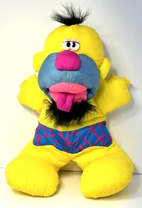 Vintage 90s Fisher Price Neon Yellow Caveman Puffalump 12" Plush Grunts Stuffed - Picture 1 of 19