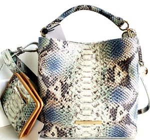 🌹Brahmin Mini Amelia Snake Bucket Opal Roxanne Leather Crossbody Bag+Wallet NWT - Picture 1 of 9