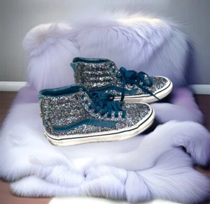 Chunky Glitter Sk8 Hi Vans Women’s 6.5 Kids 5 Blue Sparkly Hi Top - Picture 1 of 4