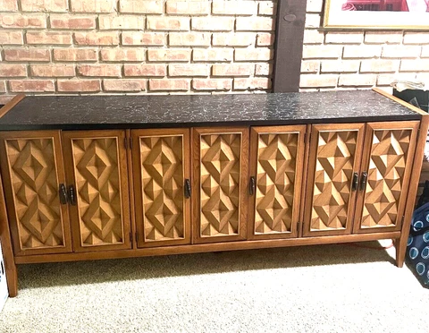 RARE Broyhill CREDENZA Diamond Head  PREMIER Solid Etched Slate WOW Cover