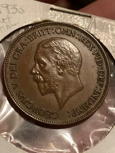 1930 UK Great Britain British England One 1 Penny King George V - Picture 1 of 2