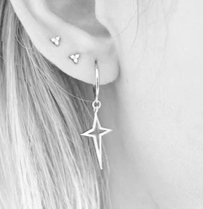 Gothic Star With 14 Gauge Hinged Hoops for STRETCHED EARS. - Picture 1 of 11