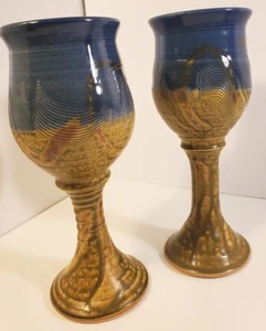 2 Keramik Weinkelche Jack Boyle Studio Kunstkeramik 9" hoch signiert Steinzeug - Bild 1 von 16