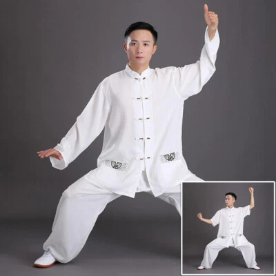 Men Traditional Chinese Kung Fu Tai Chi Uniform Jacket Pants Tang Suit Outfit - Image 1 of 4